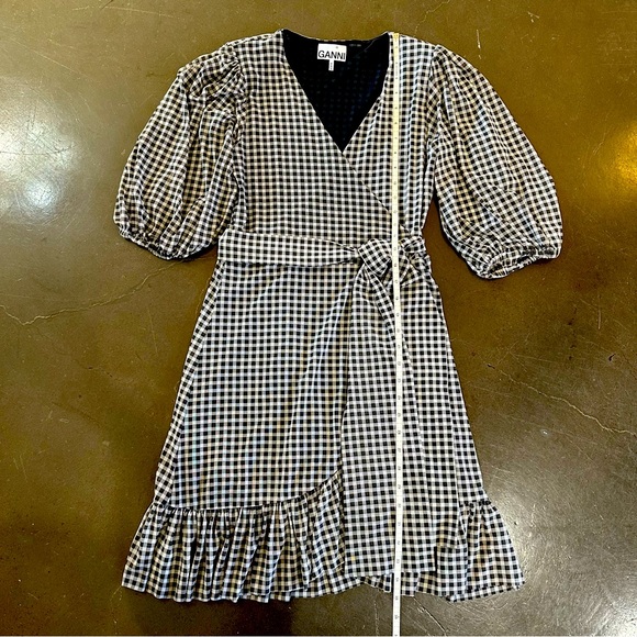 Ganni Mini Ruffle Short Sleeve Dress - Ruffle - Gingham Plaid - Mesh - Picture 8 of 15